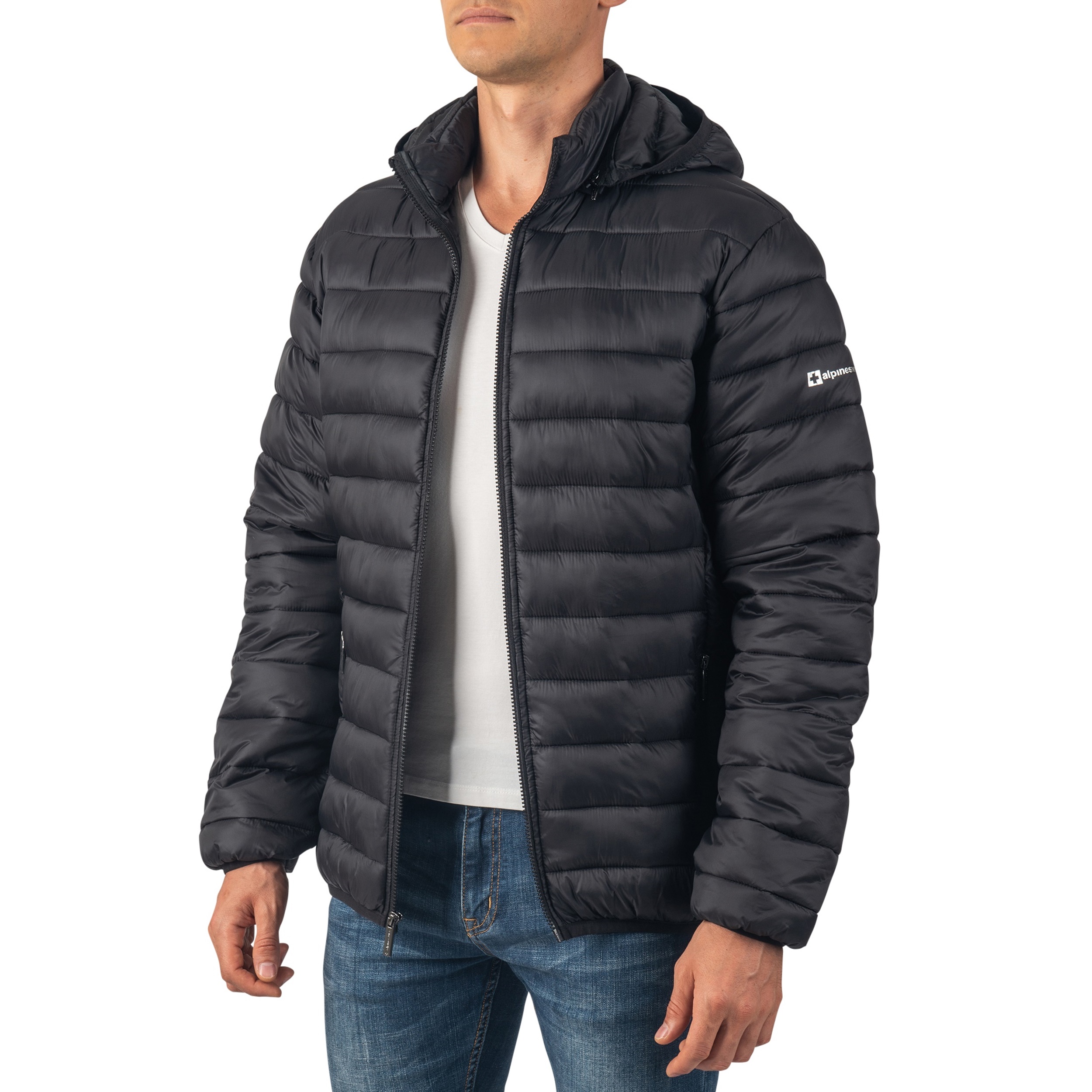 Alpine Swiss Mens Light Puffer Jacket Removable Hood Milo Winter